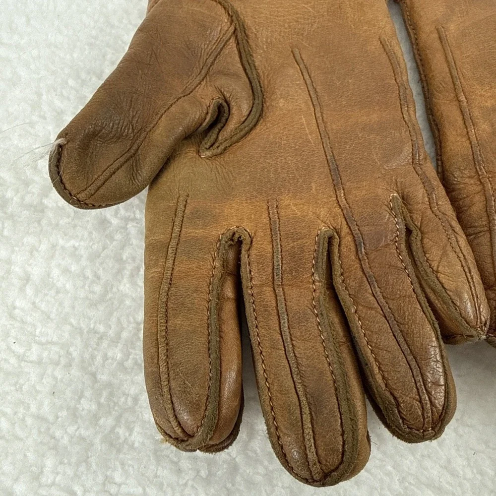 Vtg LL Bean Womens Tan Deerskin Gloves Sta-Soft Rabbit Fur Lined Small-Med